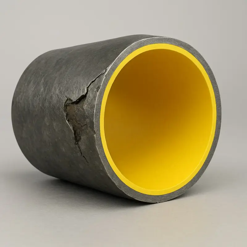 Technicien spécialisé en chemisage effectuant une intervention professionnelle de rénovation par résine époxy sur une canalisation d'évacuation dans un immeuble moderne
